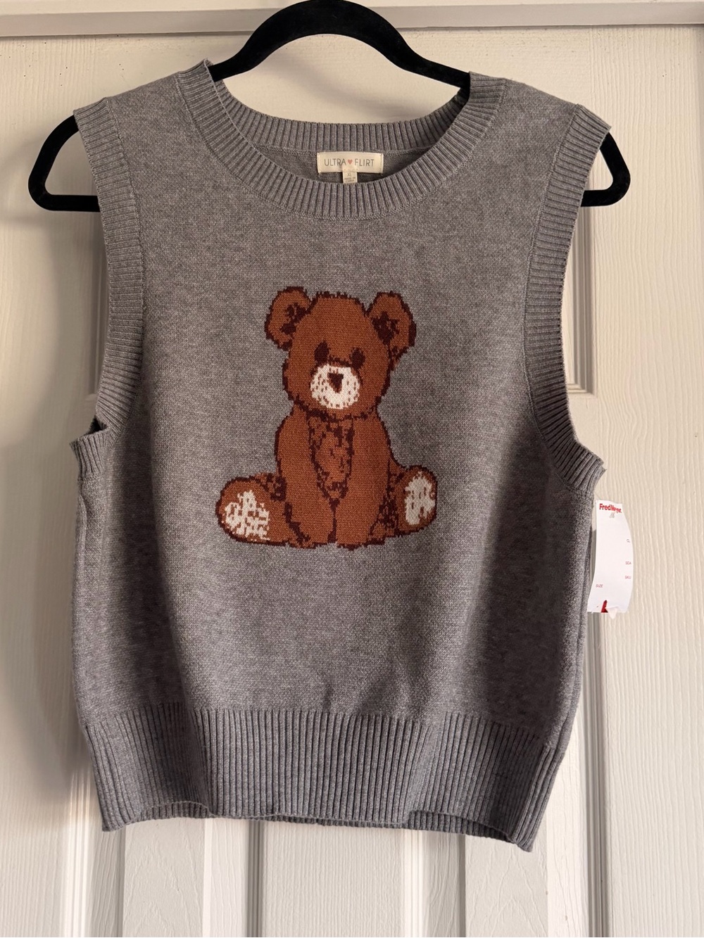 NWT Ultra Flirt Teddy Bear Knit Sweater Vest Grey Heather XL
